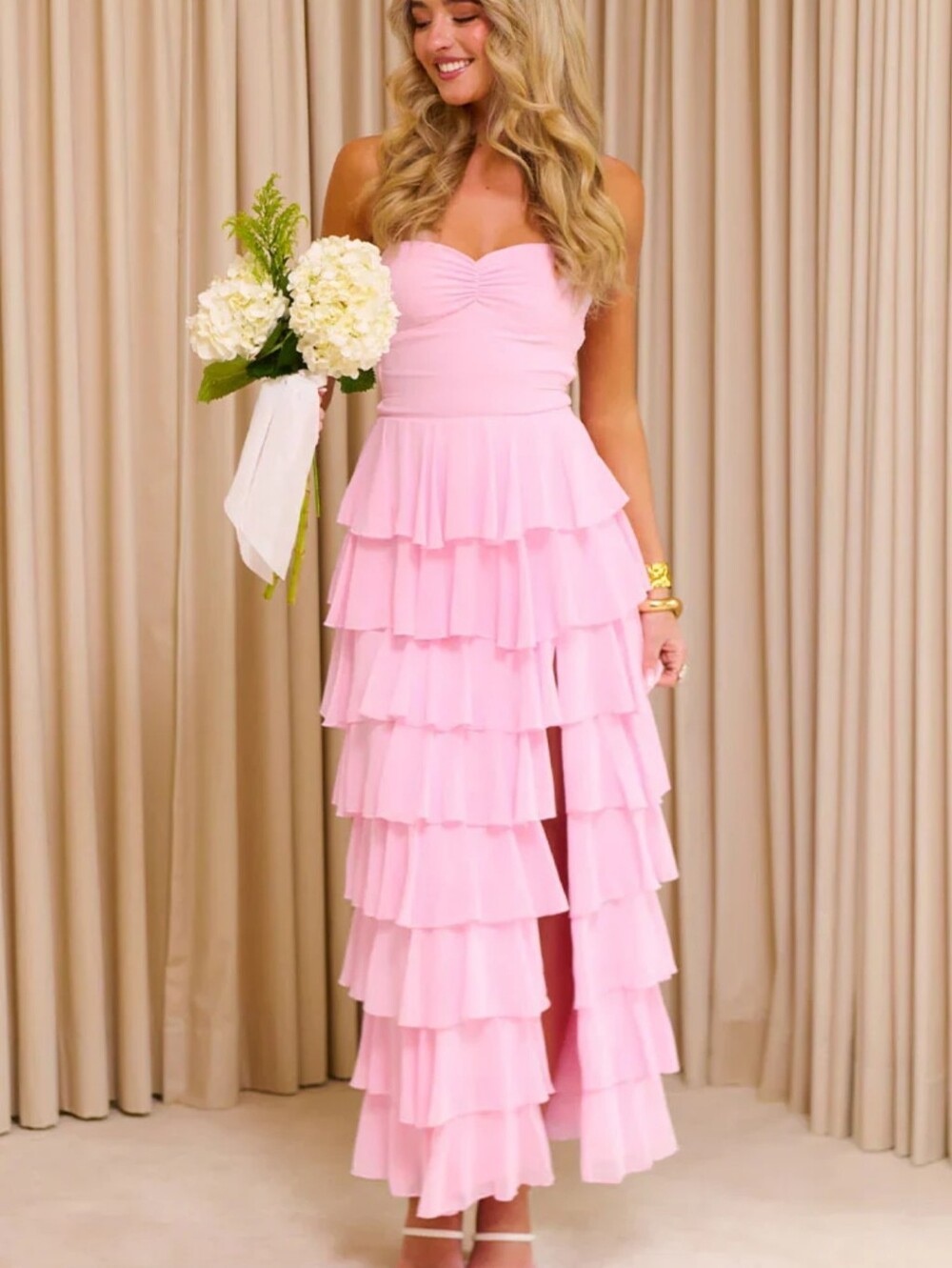 Beginning Boutique Georgie Pink Ruffle Maxi Dress